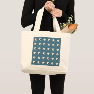 Bolsa Tote Grande Bonita Bolinhas do Halloween de Kawaii, azul pálid