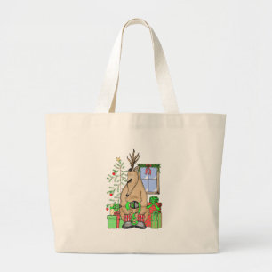 Bolsa Tote Grande Bonita caneca de Natal, Rena com Sono