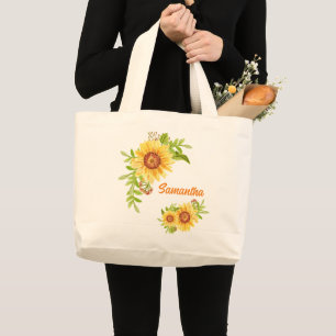 Bolsa Tote Grande Bonito Aquarela Floral Girassol