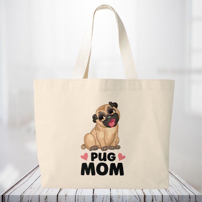 Bolsa Tote Grande Bonito Pug Mãe Cartoon Cachorro Cachorro Cachorro  (Criador carregado)