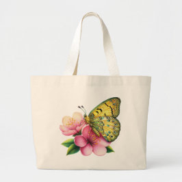 Bolsa Tote Grande Borboleta Amarela em flores de cereja