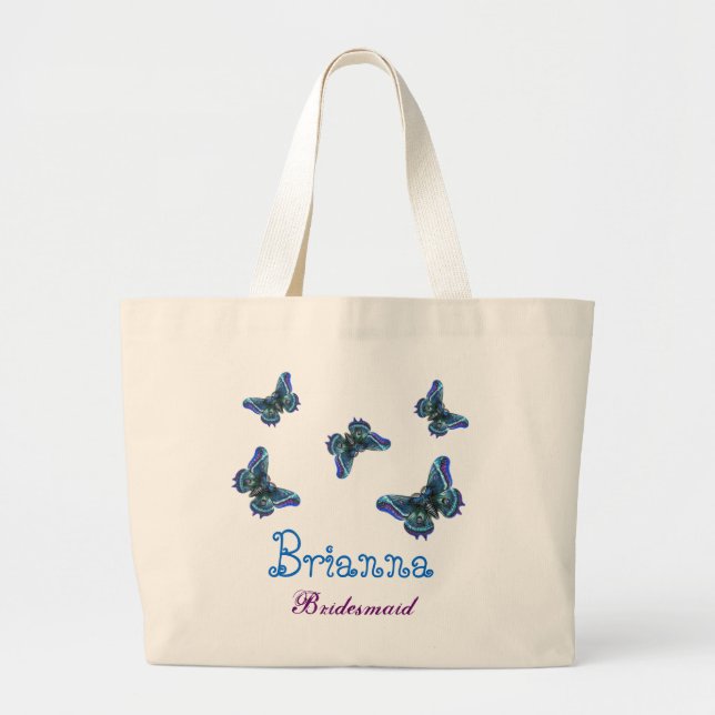 Bolsa Tote Grande Borboleta azul dama de honra conhecida (Frente)