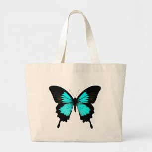 Bolsa Tote Grande Borboleta - azul e preto de turquesa