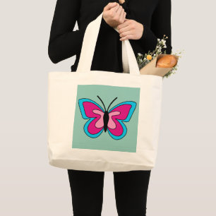 Bolsa Tote Grande Borboleta Azul Magenta Rosa