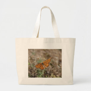 Bolsa Tote Grande Borboleta-de-vidro laranja e preto
