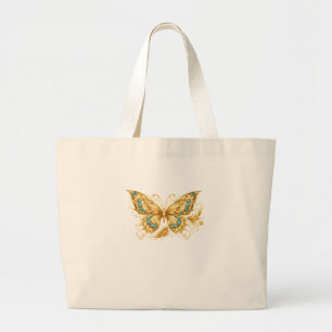 Bolsa Tote Grande Borboleta Dourada de Luxo – Acento Turquesa Elegan
