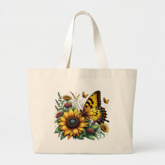 Bolsa Tote Grande Borboleta e Girassóis