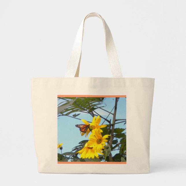 Bolsa Tote Grande Borboleta em Flores Solares Saco de Tote (Frente)