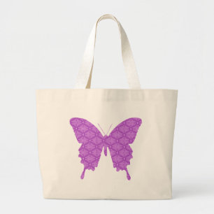 Bolsa Tote Grande Borboleta, padrão de abstrato, lavanda e roxo