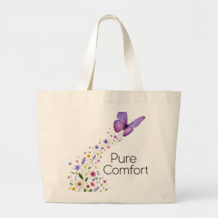 Bolsa Tote Grande Borboleta Roxa Vibrante com teste de Flor Silvestr