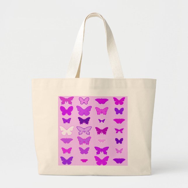 Bolsa Tote Grande Borboletas, orquídea, violeta e magenta (Frente)