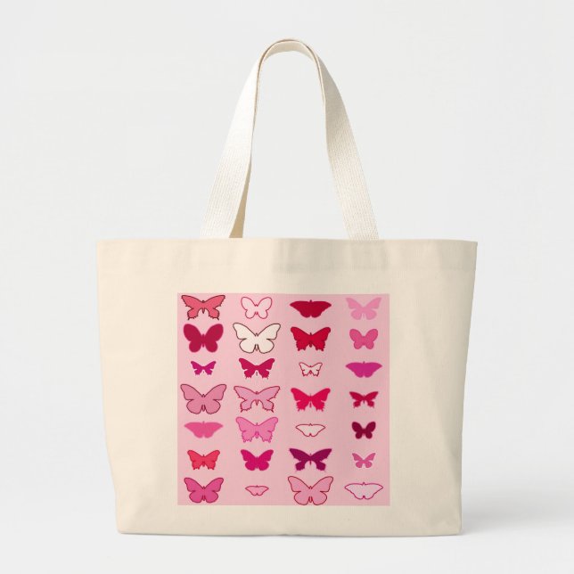 Bolsa Tote Grande Borboletas, tons de rosa e fúcsia (Frente)
