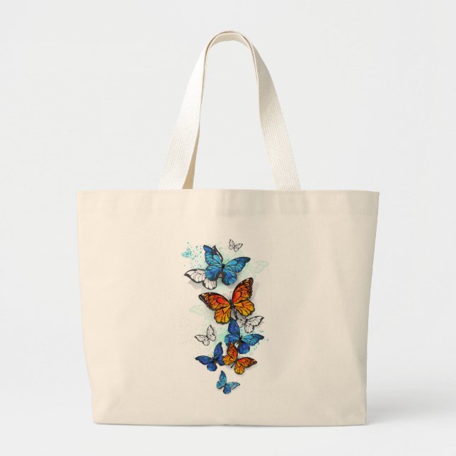Bolsa Tote Grande Borboletas voadoras Morpho e Monarca (Frente)