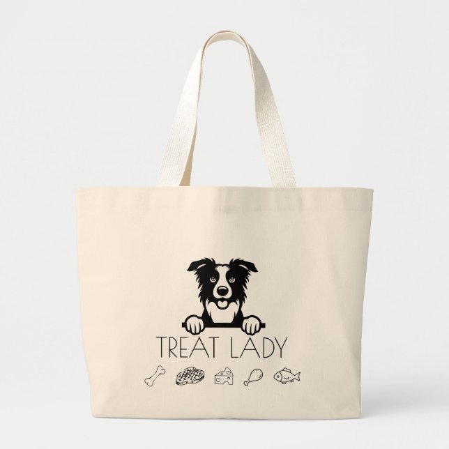 Bolsa Tote Grande Border Collie "Treat Lady" (Frente)