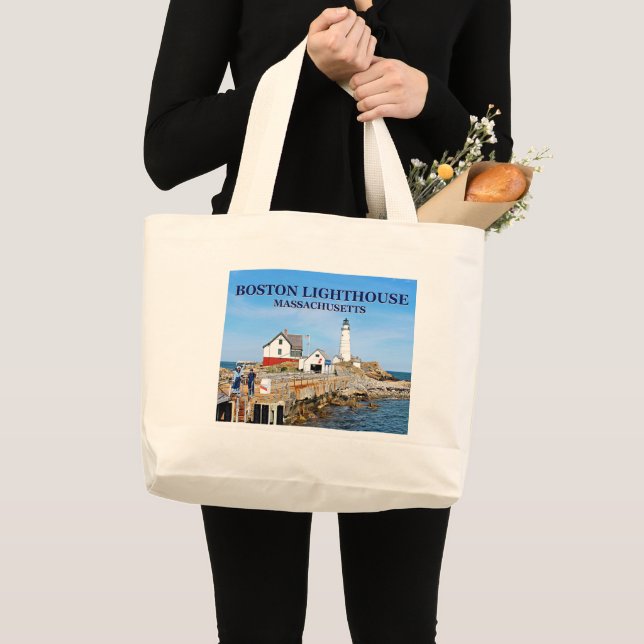 Bolsa Tote Grande Boston Lighthouse, Massachusetts Tote Bag (Frente (produto))