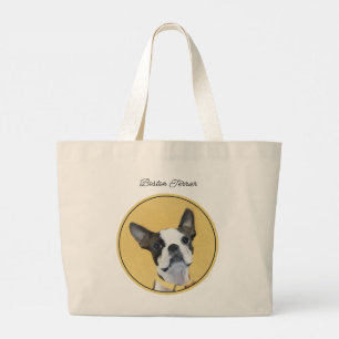 Bolsa Tote Grande Boston Terrier Black and White Painting Dog Art