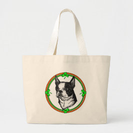 Bolsa Tote Grande Boston Terrier Dia de São Patrício