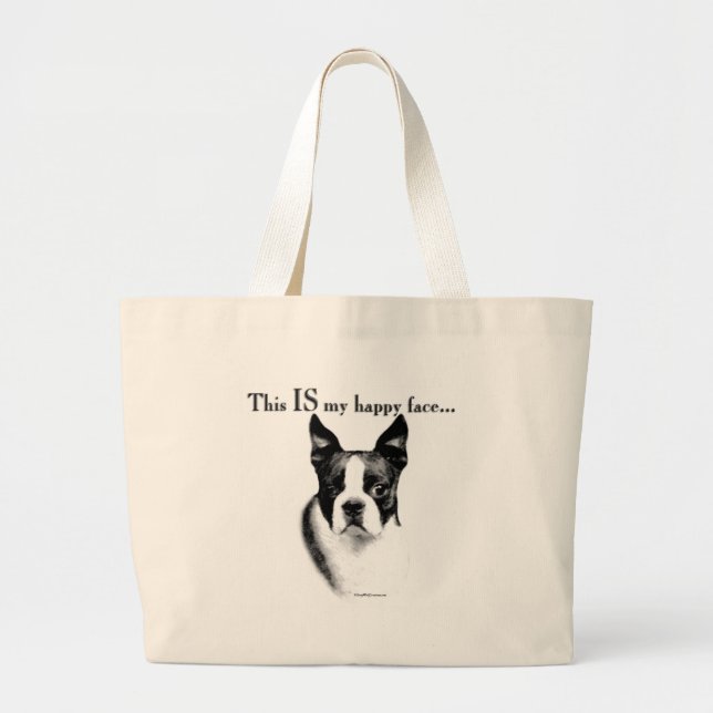 Bolsa Tote Grande Boston Terrier Face Feliz (Frente)
