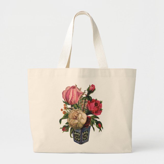 Bolsa Tote Grande bouquet de rosas florais vitorianas rosas (Frente)