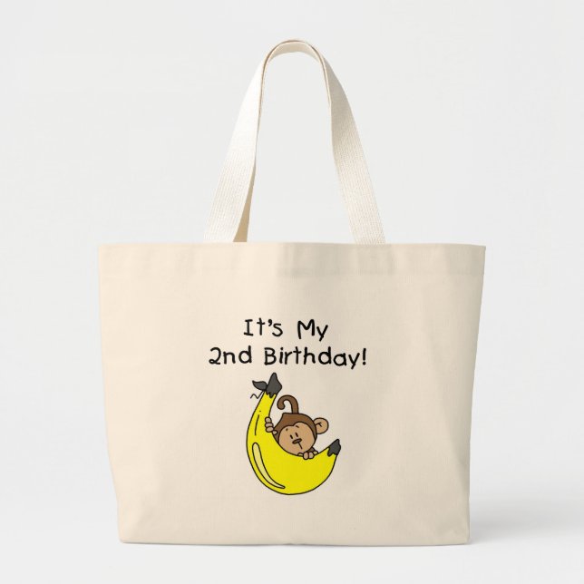 Bolsa Tote Grande Boy Monkey no segundo aniversário da Banana (Frente)