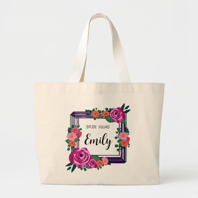 Bolsa Tote Grande Brag de Tote de Frame Floral de Bridesmaid Gift (Frente)