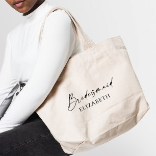 Bolsa Tote Grande Bridesmaid de Tinta Mínima Moderna de Caligrafia