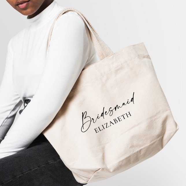 Bolsa Tote Grande Bridesmaid de Tinta Mínima Moderna de Caligrafia (Customize to change your personalized text size, text style or to add more text.)