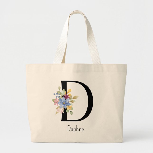Bolsa Tote Grande Bridesmaid Gift Wild Flower Alphabet D Tote Bag (Frente)