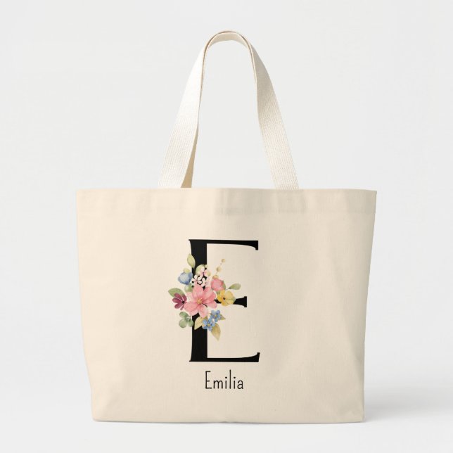 Bolsa Tote Grande Bridesmaid Gift Wild Flower Alphabet E Tote Bag (Frente)