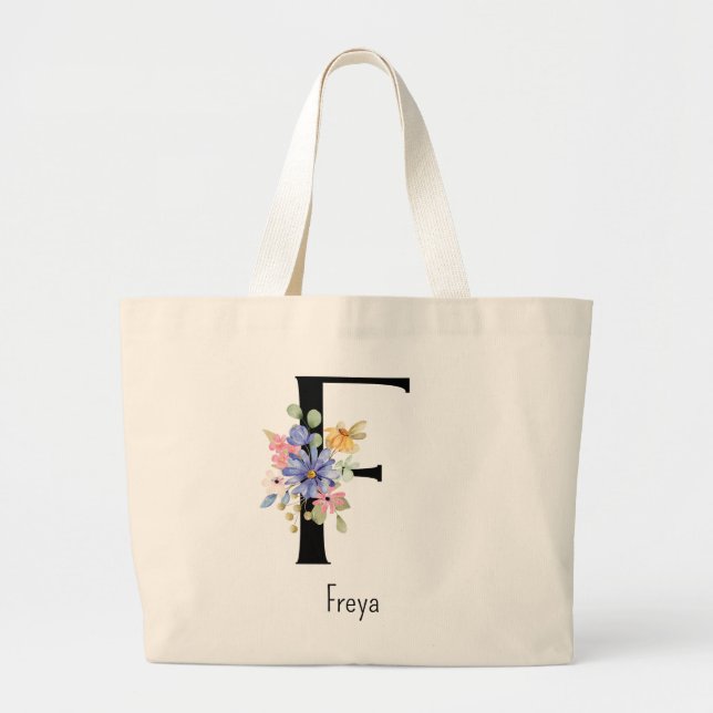 Bolsa Tote Grande Bridesmaid Gift Wild Flower Alphabet F Tote Bag (Frente)