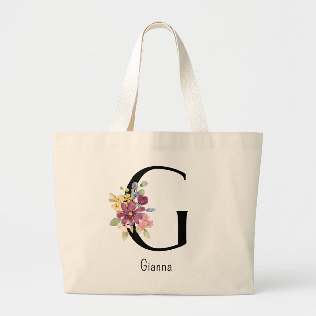 Bolsa Tote Grande Bridesmaid Gift Wild Flower Alphabet G Tote Bag (Frente)