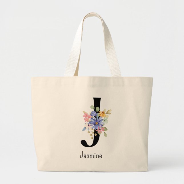 Bolsa Tote Grande Bridesmaid Gift Wild Flower Alphabet J Tote Bag (Frente)