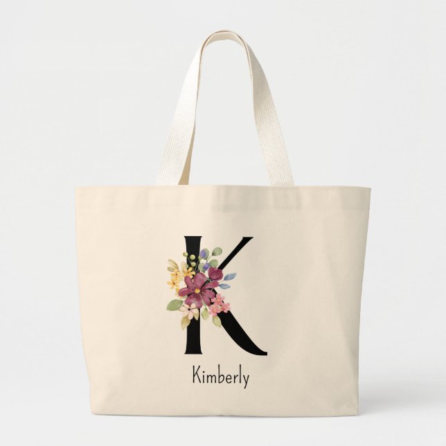 Bolsa Tote Grande Bridesmaid Gift Wild Flower Alphabet K Tote Bag (Frente)