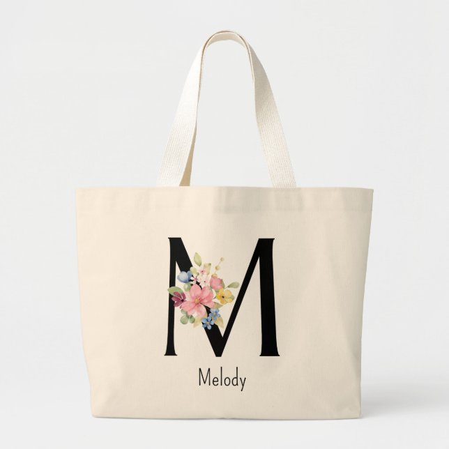 Bolsa Tote Grande Bridesmaid Gift Wild Flower Alphabet M Tote Bag (Frente)