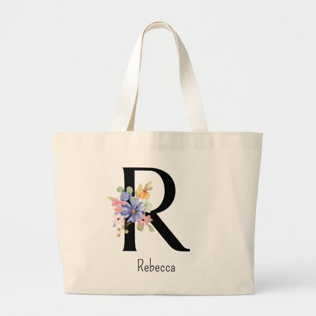Bolsa Tote Grande Bridesmaid Gift Wild Flower Alphabet R Tote Bag (Frente)