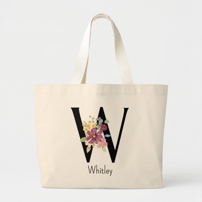 Bolsa Tote Grande Bridesmaid Gift Wild Flower Alphabet W Tote Bag (Frente)