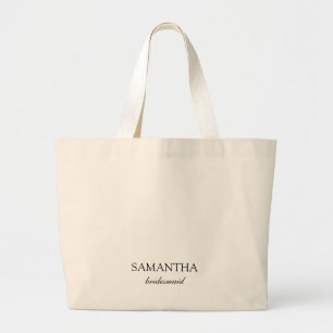 Bolsa Tote Grande Bridesmaid Script de Casamento Minimalista Branco