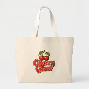 Bolsa Tote Grande Brilho de Cereja Retro Gráfico de Cereja Vintage