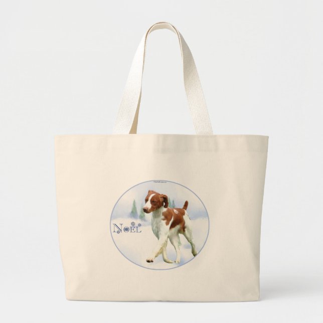 Bolsa Tote Grande Brittany Spaniel Noel (Frente)