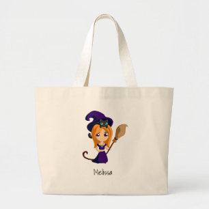 Bolsa Tote Grande Bruxa Bonita no Halloween do Chapéu Roxo