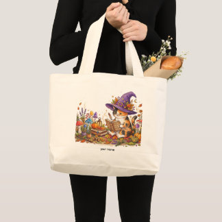 Bolsa Tote Grande Bruxa de Halloween Fofo Gato Herbalismo Personaliz