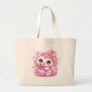 Bolsa Tote Grande Bruxa Kitty Poção Kawaii
