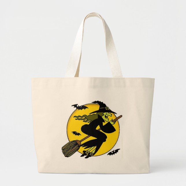 Bolsa Tote Grande Bruxa no Broomstick (Frente)