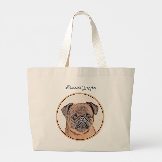 Bolsa Tote Grande Bruxelas Griffon Pintando Arte Cachorra Vermelha S (Verso)