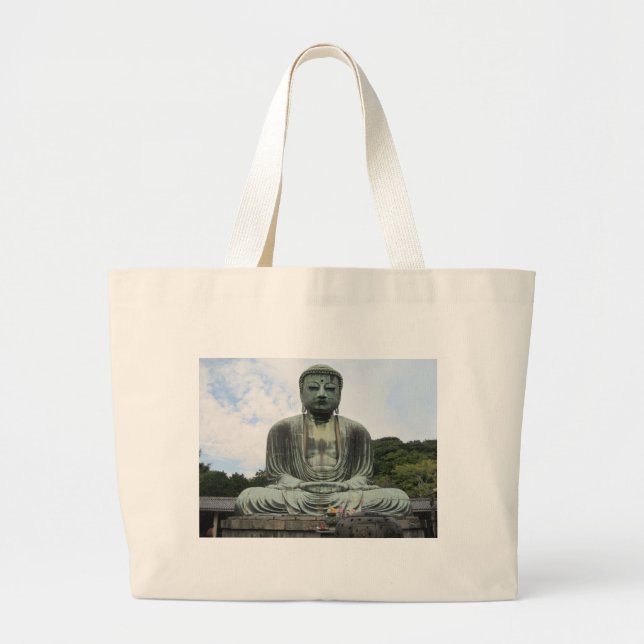 Bolsa Tote Grande Budismo da Estátua Buda (Frente)