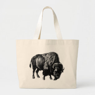 Bolsa Tote Grande Buffalo American Bison Vintage Wood Engraving