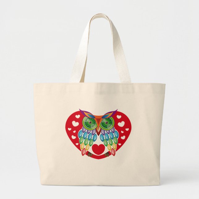 Bolsa Tote Grande Búho colorido, amor (Frente)