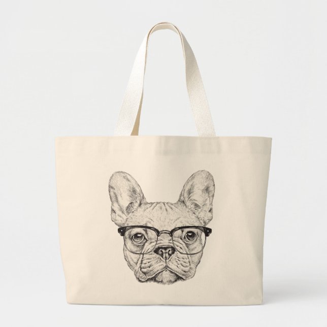 Bolsa Tote Grande Buldogue do hipster (Frente)
