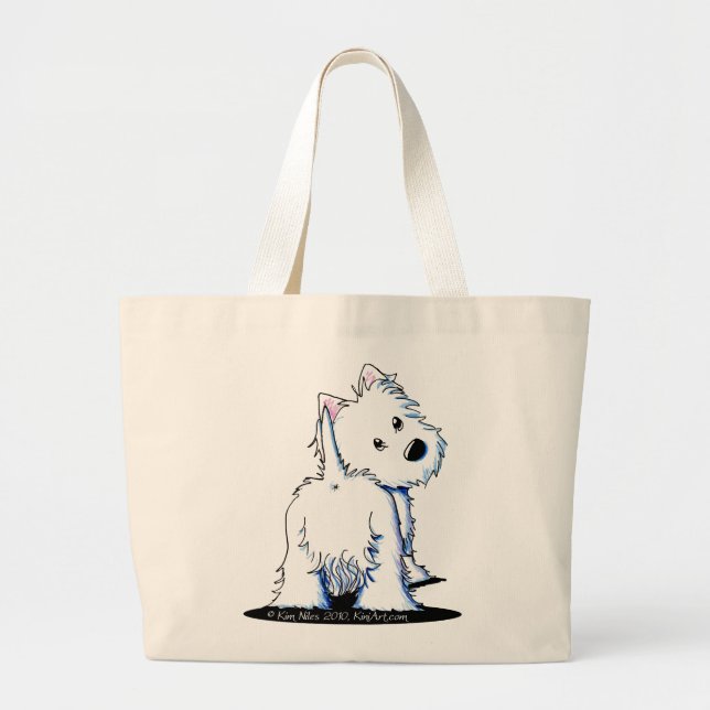 Bolsa Tote Grande Bumbum KiniArt Fluffy Westie Tote Bag (Frente)