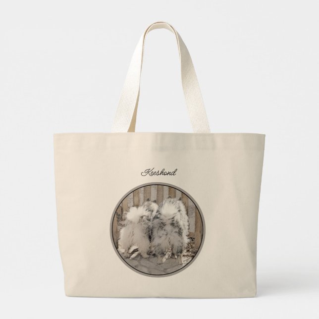 Bolsa Tote Grande Bumbuns De Pintura De Keeshond Na Arte De Cachorro (Verso)